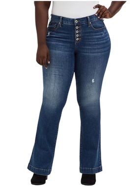 Torrid Mid Rise Flare Jeans Rockstar Dark Wash Button Fly NWT